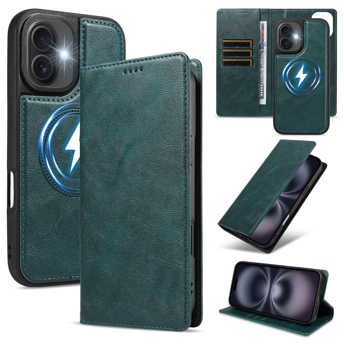 For iPhone 16 Magnetic Case Detachable 2 in 1 Leather Wallet Phone Cover
