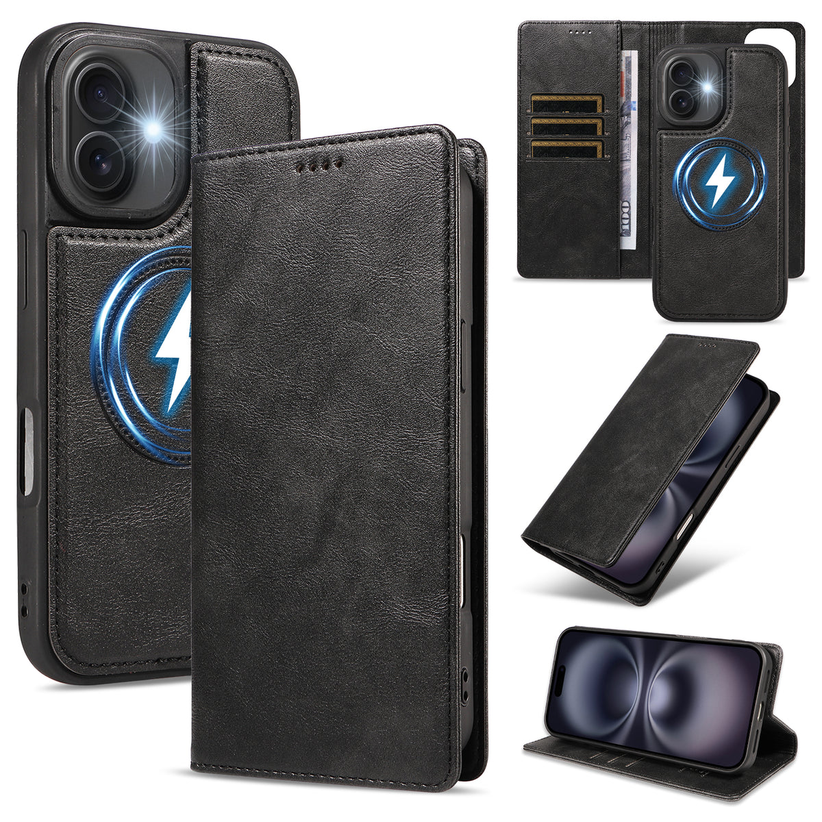For iPhone 16 Magnetic Case Detachable 2 in 1 Leather Wallet Phone Cover
