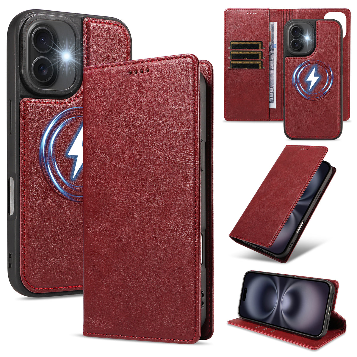 For iPhone 16 Magnetic Case Detachable 2 in 1 Leather Wallet Phone Cover