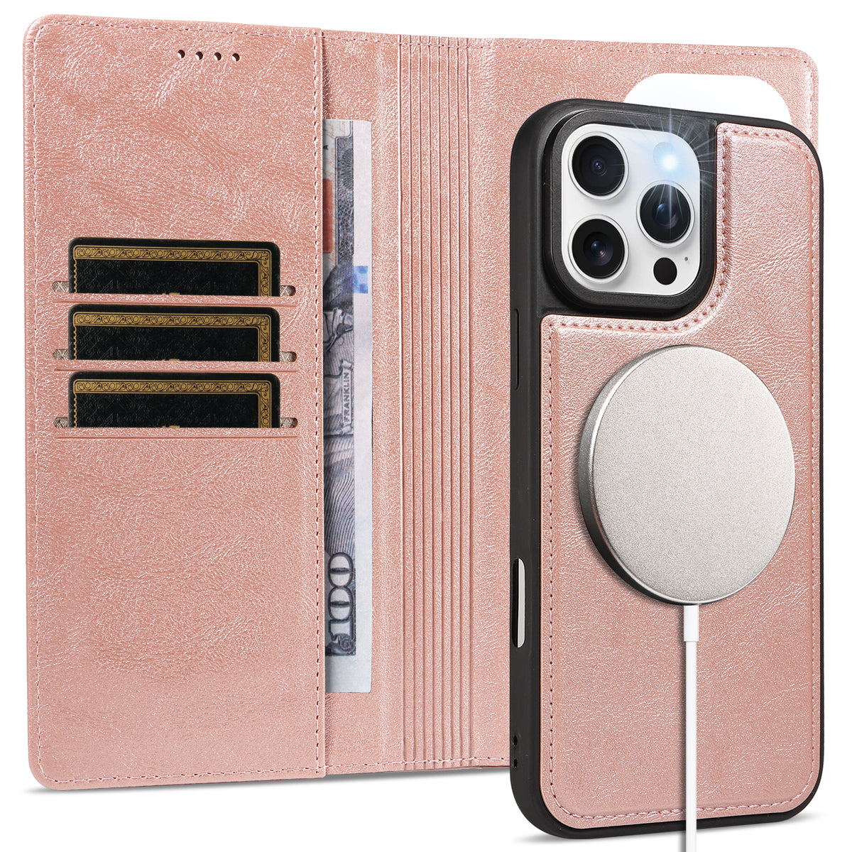 Til iPhone 16 Pro Max Magnetisk Etui Aftagelig 2-i-1 Læder Pung Telefoncover