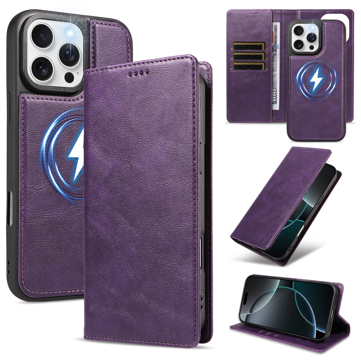 Til iPhone 16 Pro Max Magnetisk Etui Aftagelig 2-i-1 Læder Pung Telefoncover