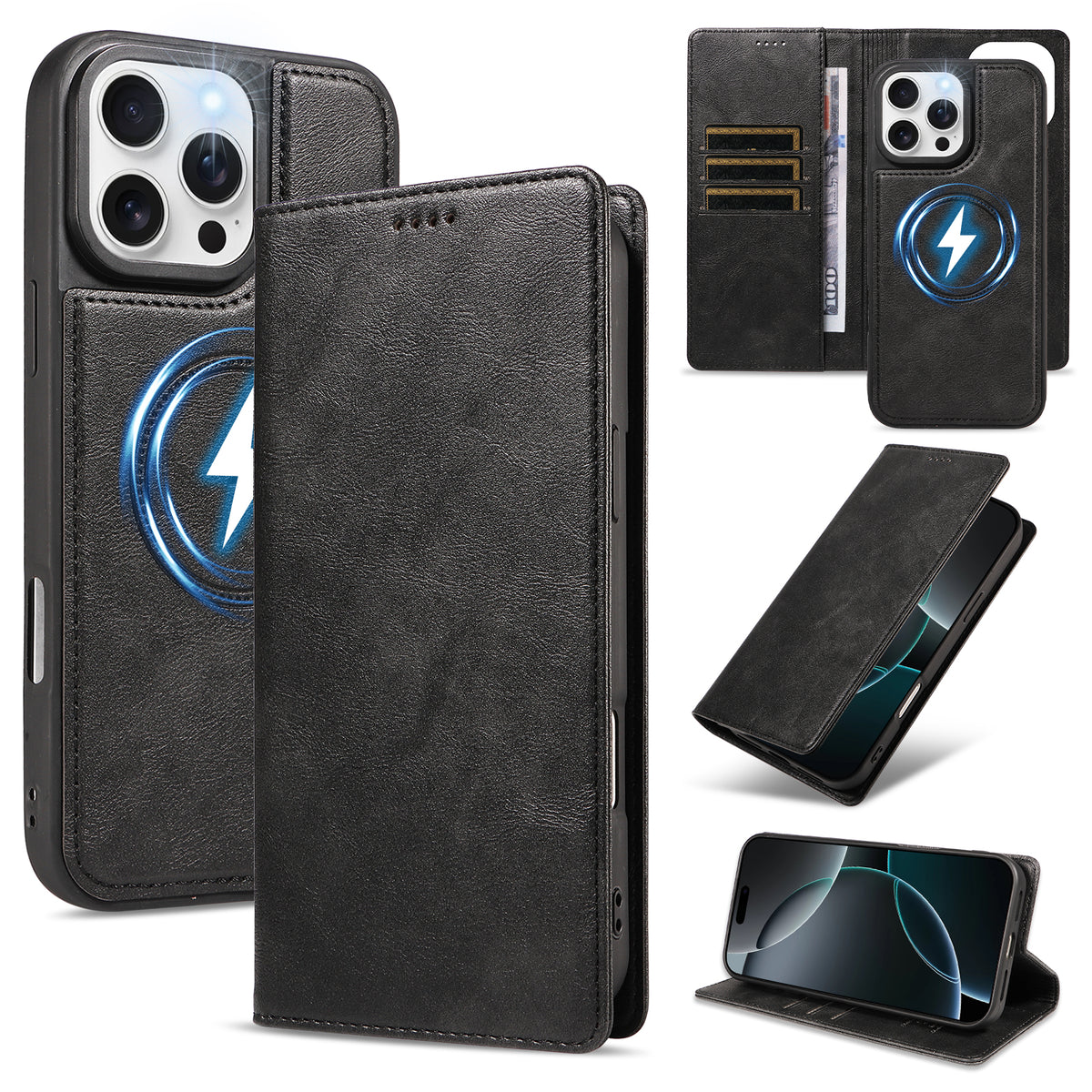 Til iPhone 16 Pro Max Magnetisk Etui Aftagelig 2-i-1 Læder Pung Telefoncover