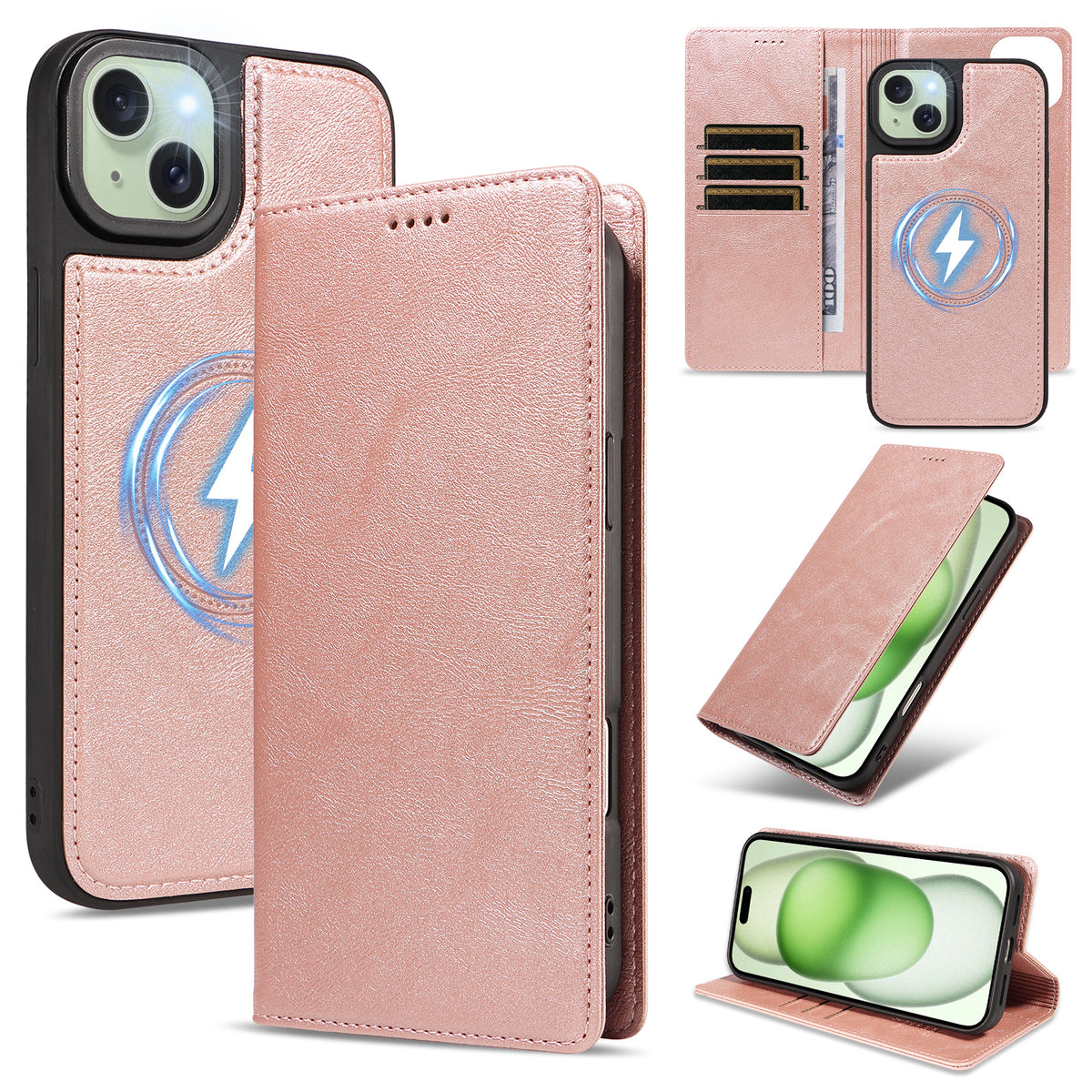 For iPhone 15 Plus Magnetic Case Detachable 2 in 1 Leather Wallet Phone Cover