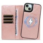 For iPhone 15 Plus Magnetic Case Detachable 2 in 1 Leather Wallet Phone Cover