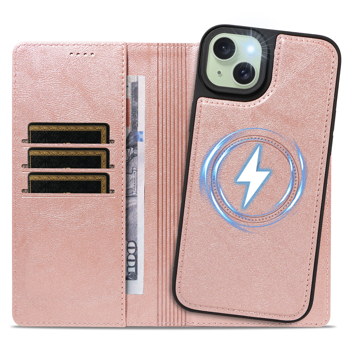 For iPhone 15 Plus Magnetic Case Detachable 2 in 1 Leather Wallet Phone Cover