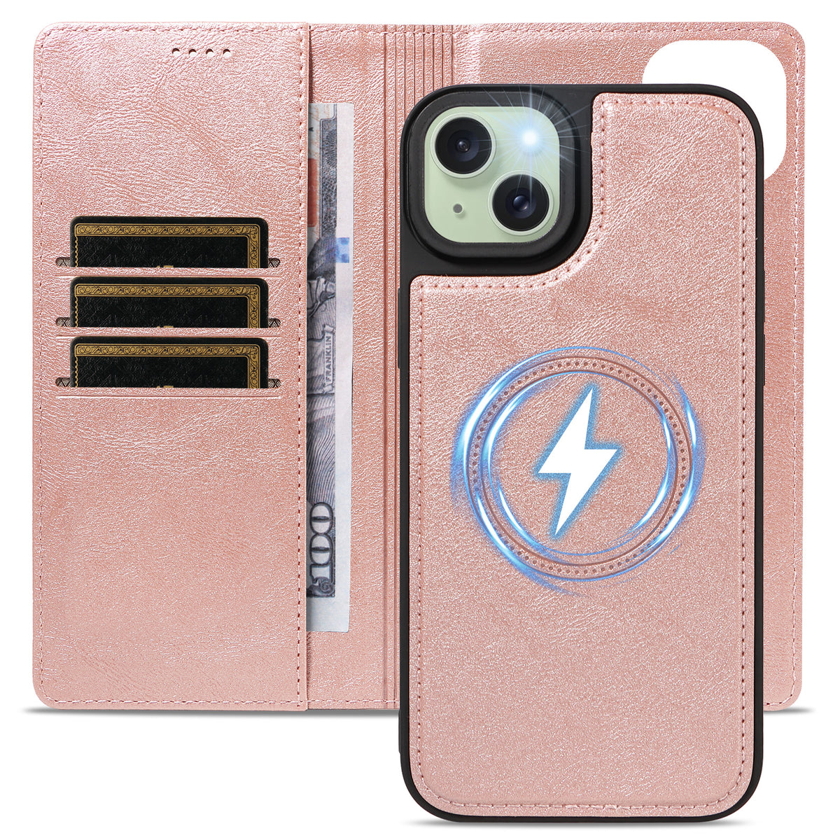 For iPhone 15 Plus Magnetic Case Detachable 2 in 1 Leather Wallet Phone Cover