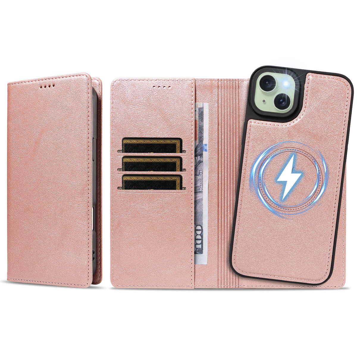 For iPhone 15 Plus Magnetic Case Detachable 2 in 1 Leather Wallet Phone Cover