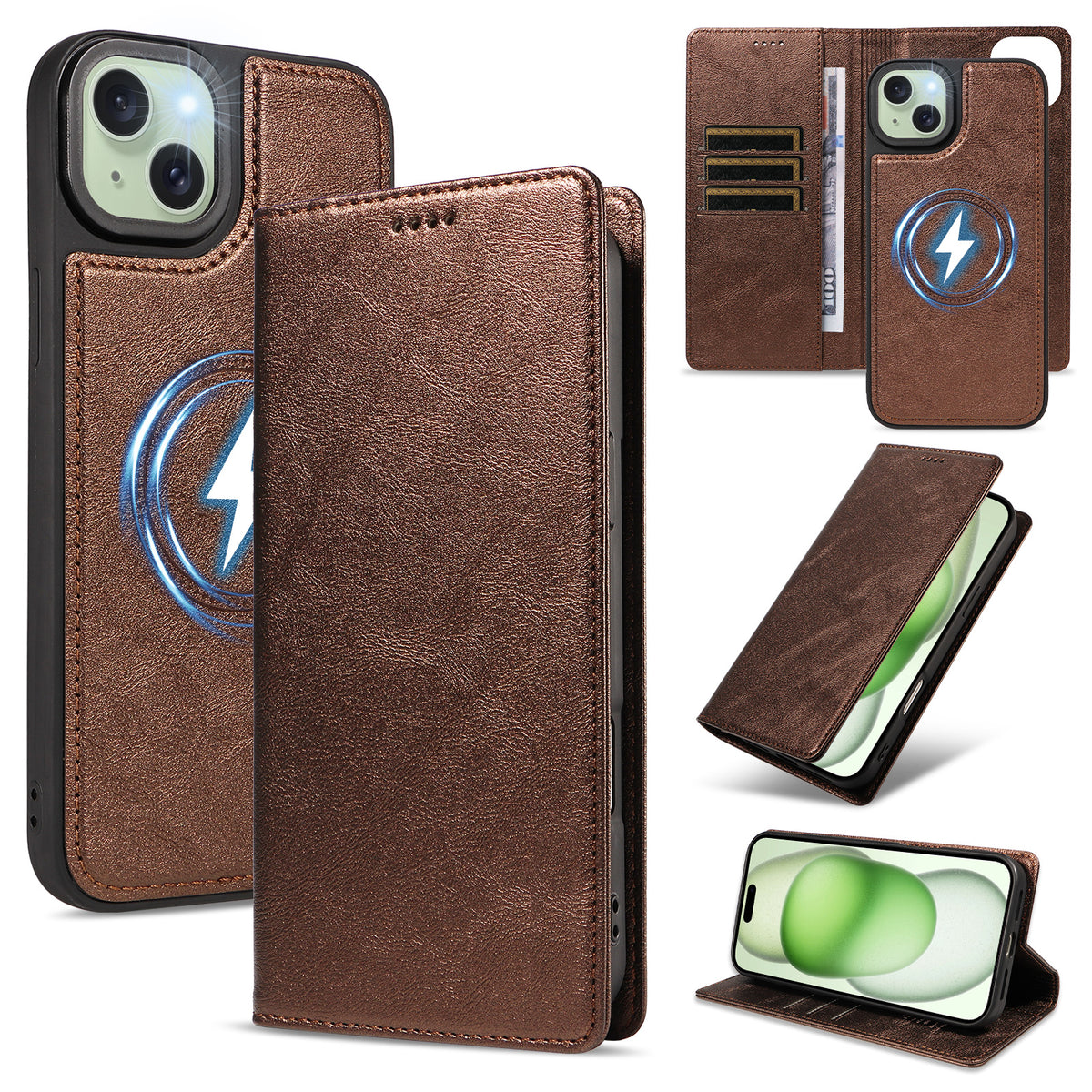 For iPhone 15 Plus Magnetic Case Detachable 2 in 1 Leather Wallet Phone Cover
