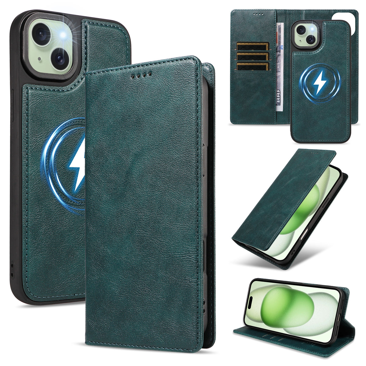 For iPhone 15 Plus Magnetic Case Detachable 2 in 1 Leather Wallet Phone Cover