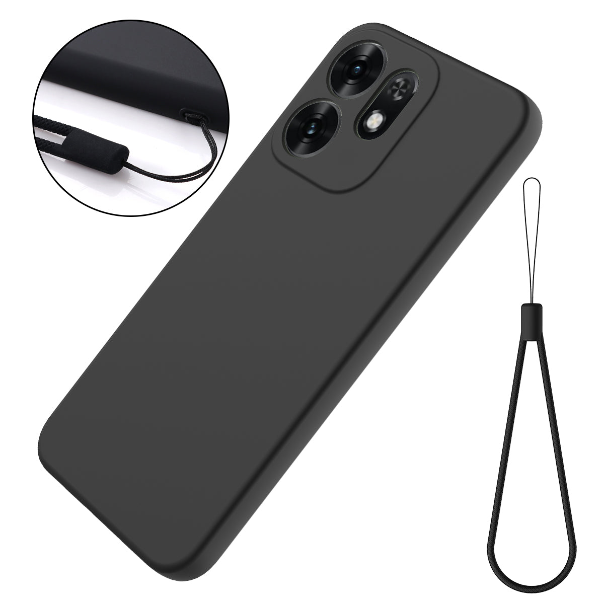 For Oppo Reno16 5G (Global) Liquid Silicone Case Phone Back Cover with Hand Strap
