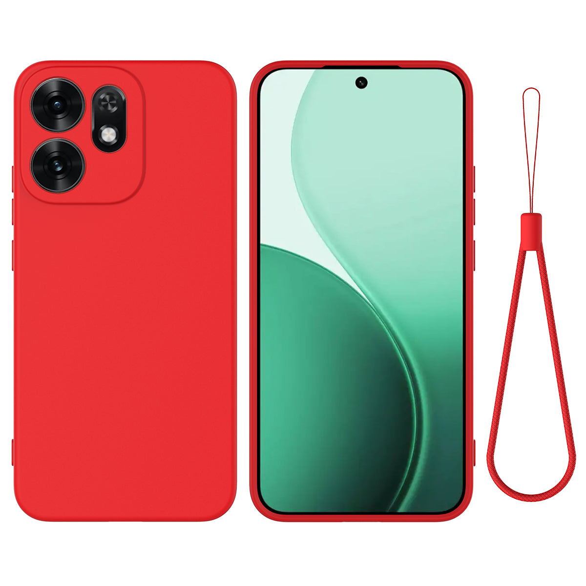 For Oppo Reno16 5G (Global) Liquid Silicone Case Phone Back Cover with Hand Strap