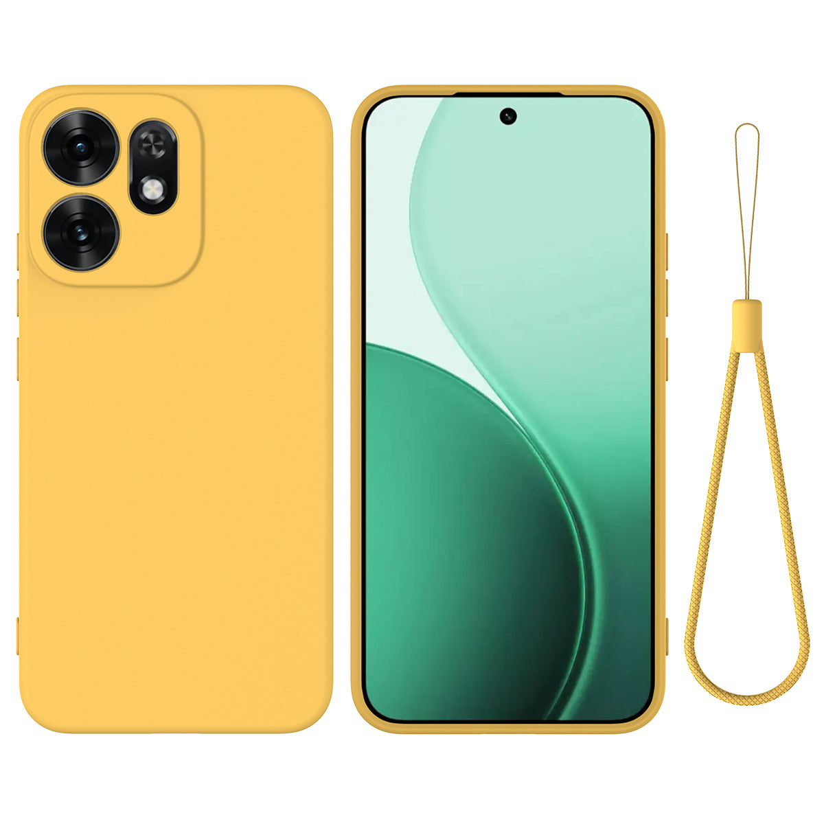 For Oppo Reno16 5G (Global) Liquid Silicone Case Phone Back Cover with Hand Strap