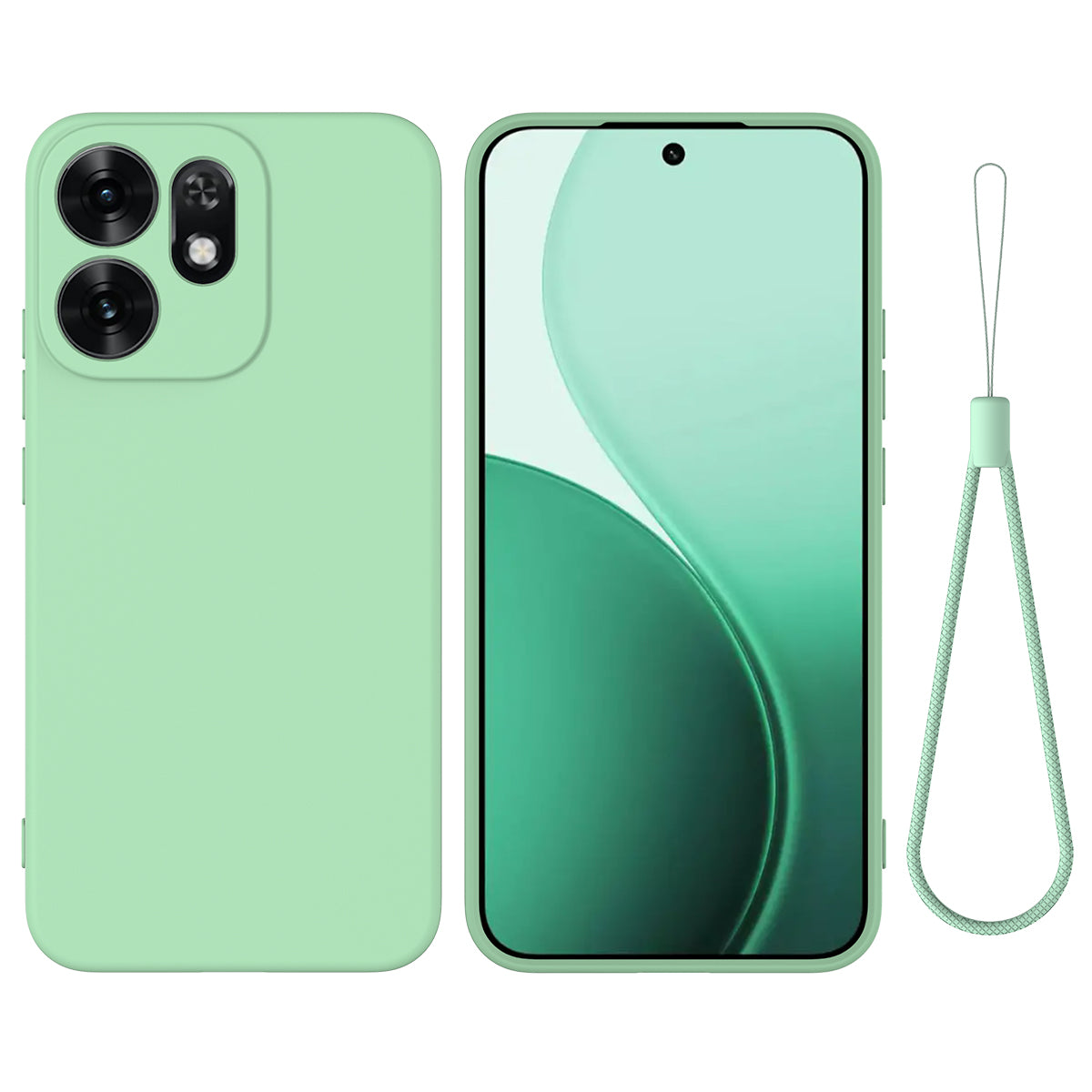 For Oppo Reno16 5G (Global) Liquid Silicone Case Phone Back Cover with Hand Strap