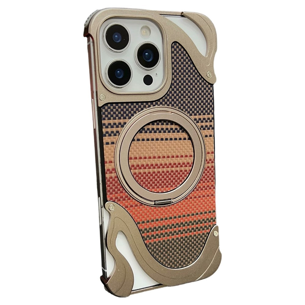 Til iPhone 16 Pro Max cover Roterende magnetisk støttefod Kulfibertekstur PC + Metal Stødsikkert telefoncover