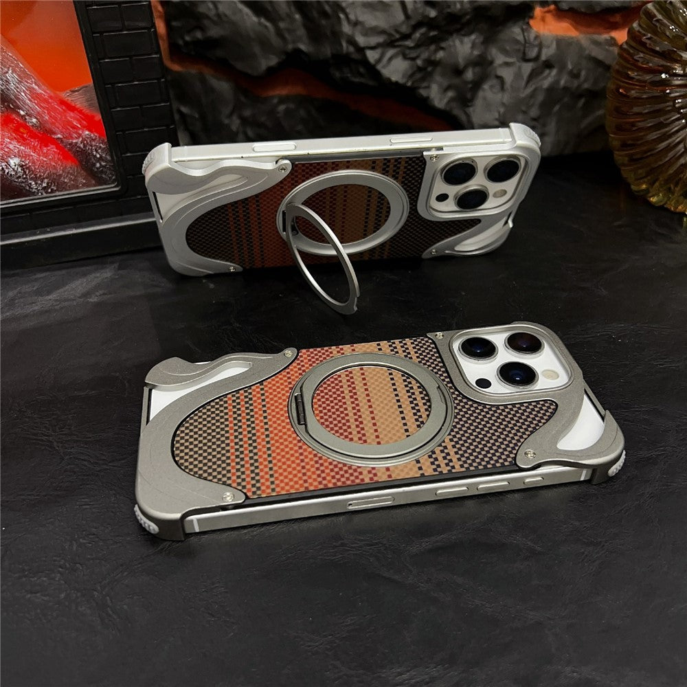 Til iPhone 16 Pro Max cover Roterende magnetisk støttefod Kulfibertekstur PC + Metal Stødsikkert telefoncover