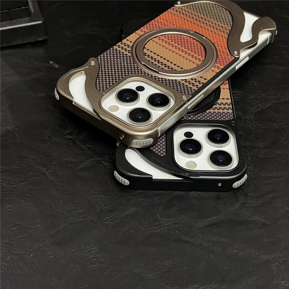 Til iPhone 16 Pro Max cover Roterende magnetisk støttefod Kulfibertekstur PC + Metal Stødsikkert telefoncover