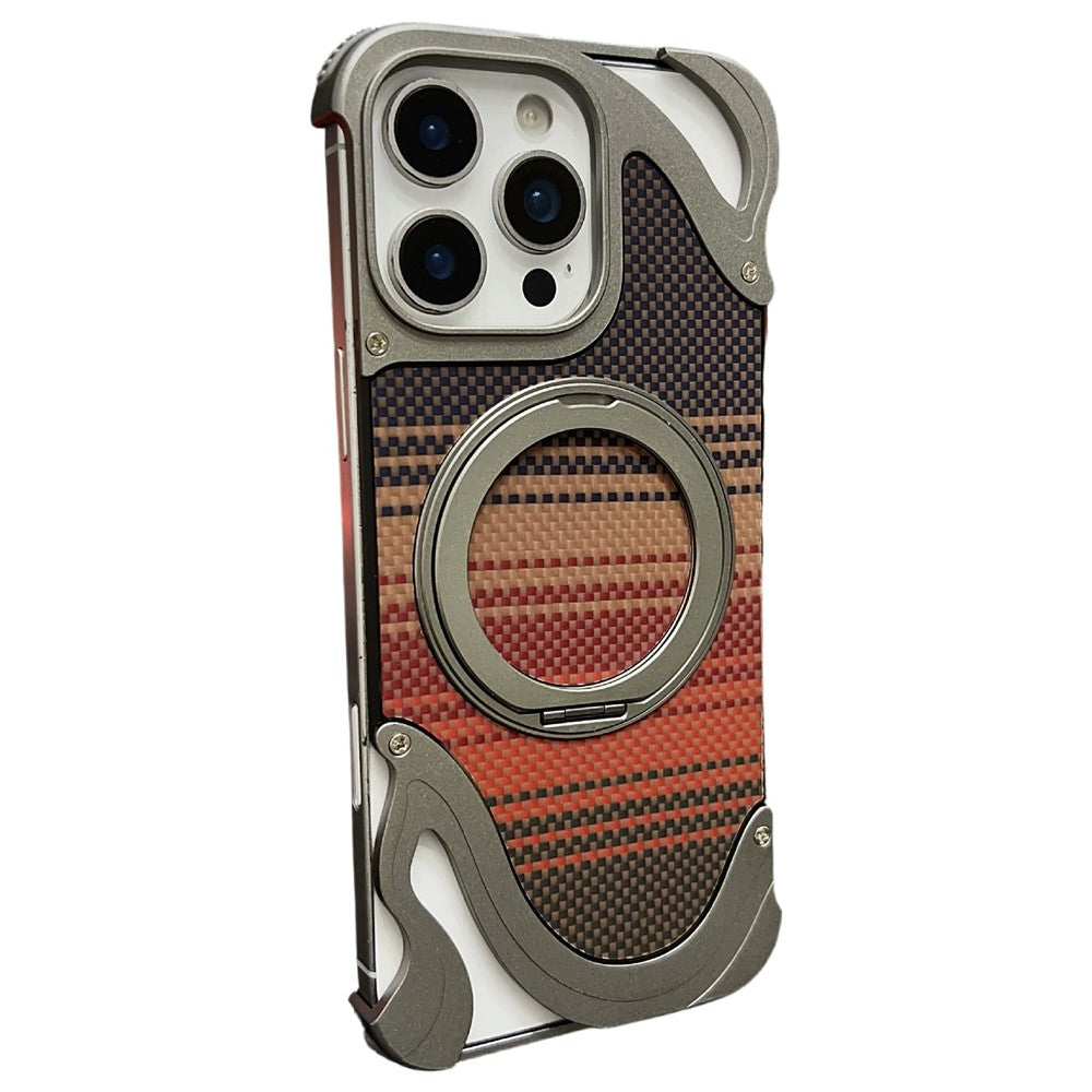Til iPhone 16 Pro Max cover Roterende magnetisk støttefod Kulfibertekstur PC + Metal Stødsikkert telefoncover