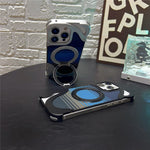 For iPhone 16 Pro Case Magnetic Kickstand Carbon Fiber Texture PC + Metal Protective Cover
