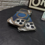 For iPhone 16 Pro Case Magnetic Kickstand Carbon Fiber Texture PC + Metal Protective Cover