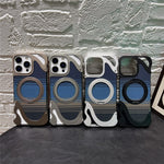 For iPhone 16 Pro Case Magnetic Kickstand Carbon Fiber Texture PC + Metal Protective Cover