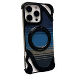 For iPhone 16 Pro Case Magnetic Kickstand Carbon Fiber Texture PC + Metal Protective Cover