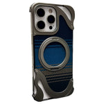 For iPhone 16 Pro Case Magnetic Kickstand Carbon Fiber Texture PC + Metal Protective Cover