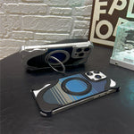 For iPhone 16 Pro Max Case Magnetic Kickstand Carbon Fiber Texture PC + Metal Protective Cover