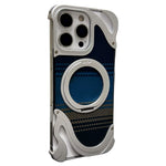 For iPhone 16 Pro Max Case Magnetic Kickstand Carbon Fiber Texture PC + Metal Protective Cover