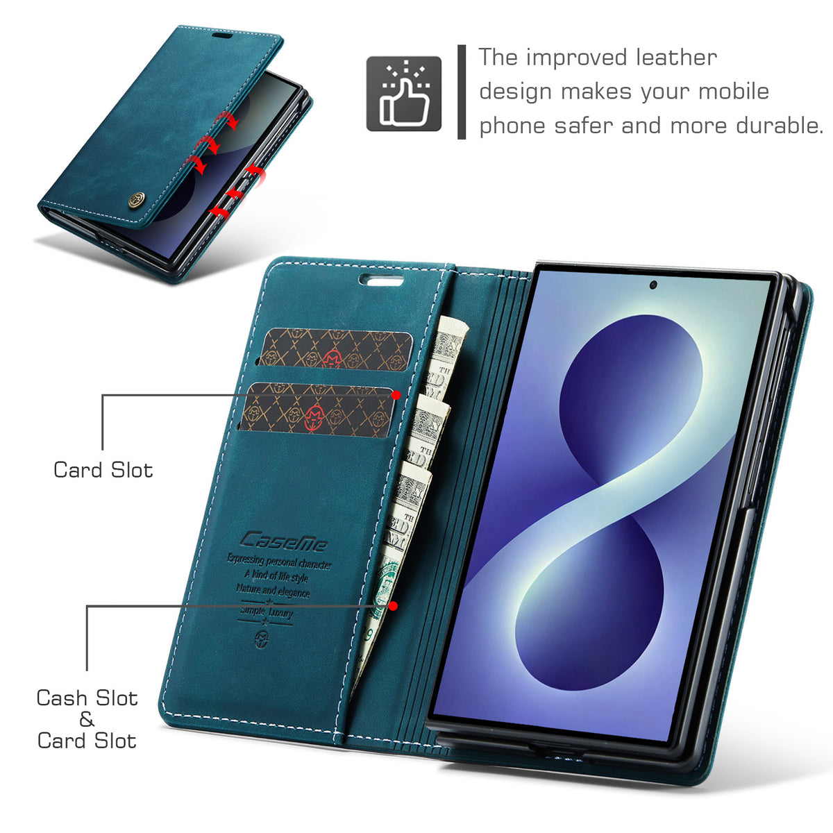 CASEME for Samsung Galaxy Z Fold8 Wallet Case  013 Series PU Leather Phone Cover Stand
