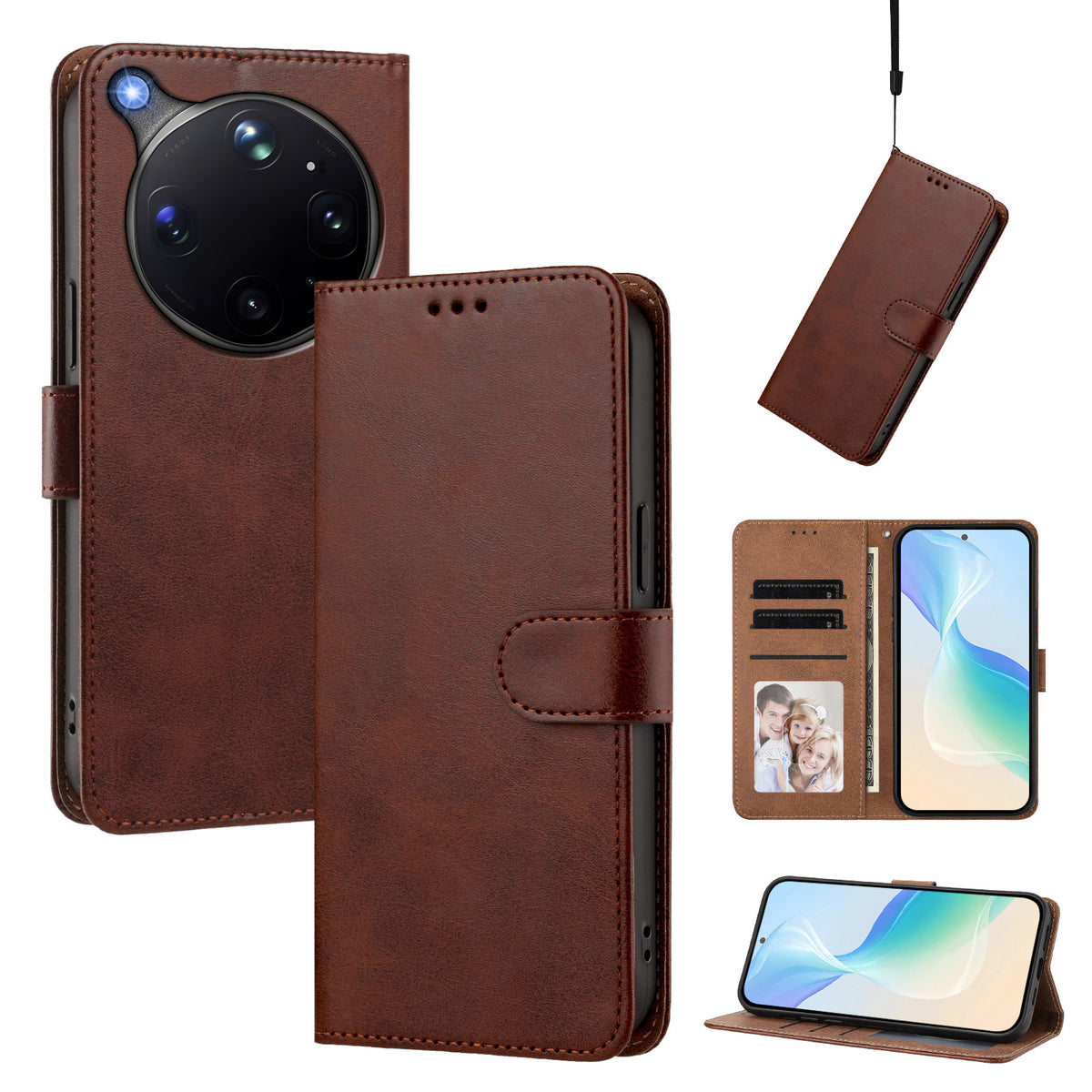 For Oppo Find X9 Ultra 5G Case Wallet Flip Stand PU Leather Phone Cover with Wrist Strap