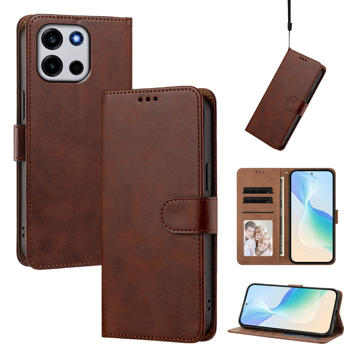 OnePlus Turbo 6V 5G / OnePlus Nord 6 5G / OnePlus Nord CE6 5G / OnePlus Turbo 6 5G-skal Plånboksfodral med fällbart stativ i PU-läder och handledsrem
