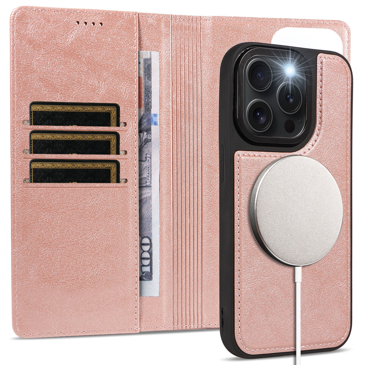 For iPhone 15 Pro Magnetic Case Detachable 2 in 1 Leather Wallet Phone Cover