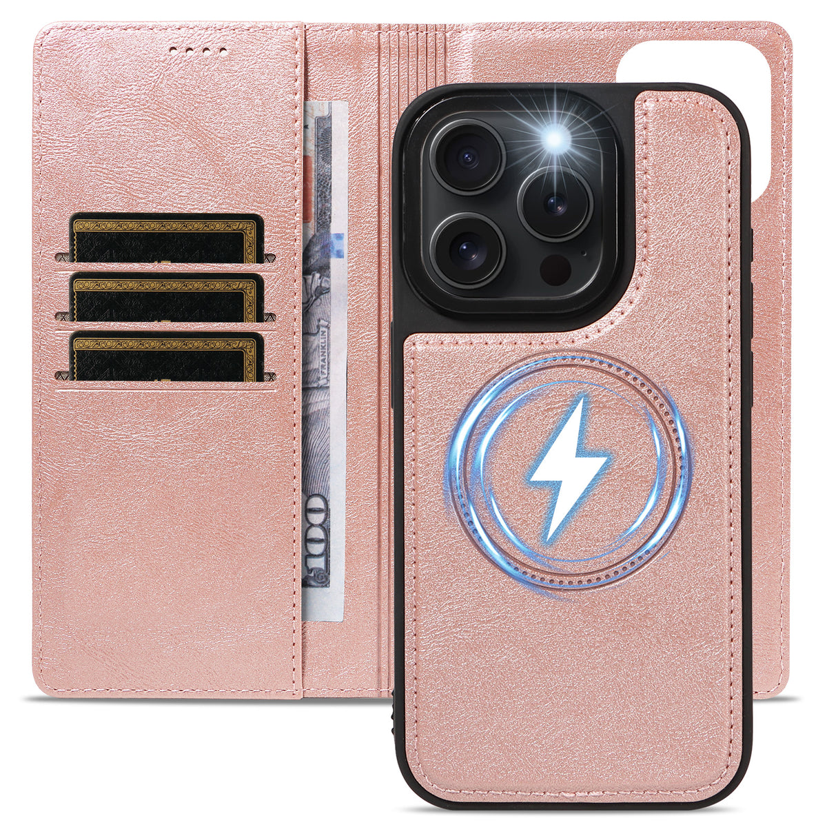 For iPhone 15 Pro Magnetic Case Detachable 2 in 1 Leather Wallet Phone Cover