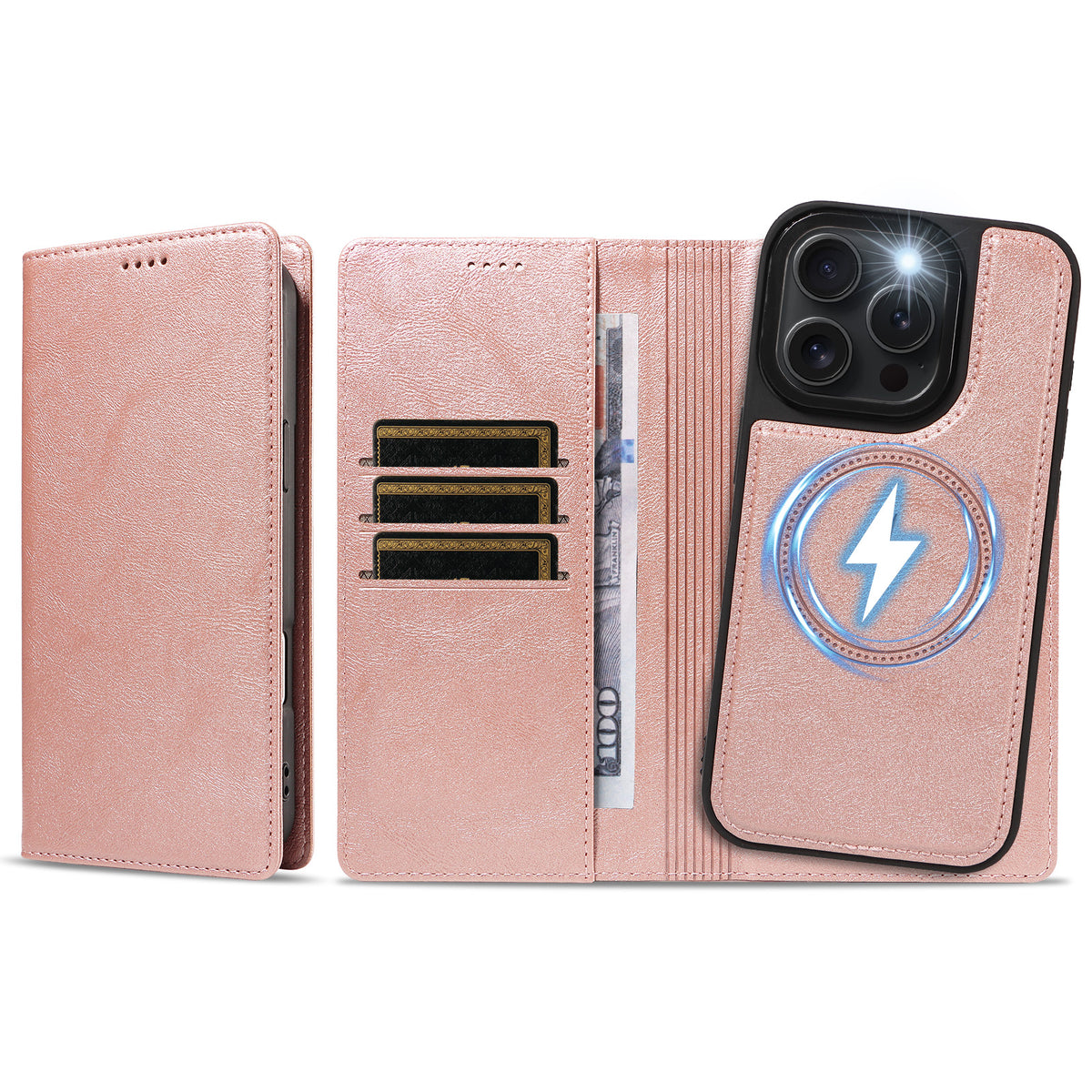 For iPhone 15 Pro Magnetic Case Detachable 2 in 1 Leather Wallet Phone Cover