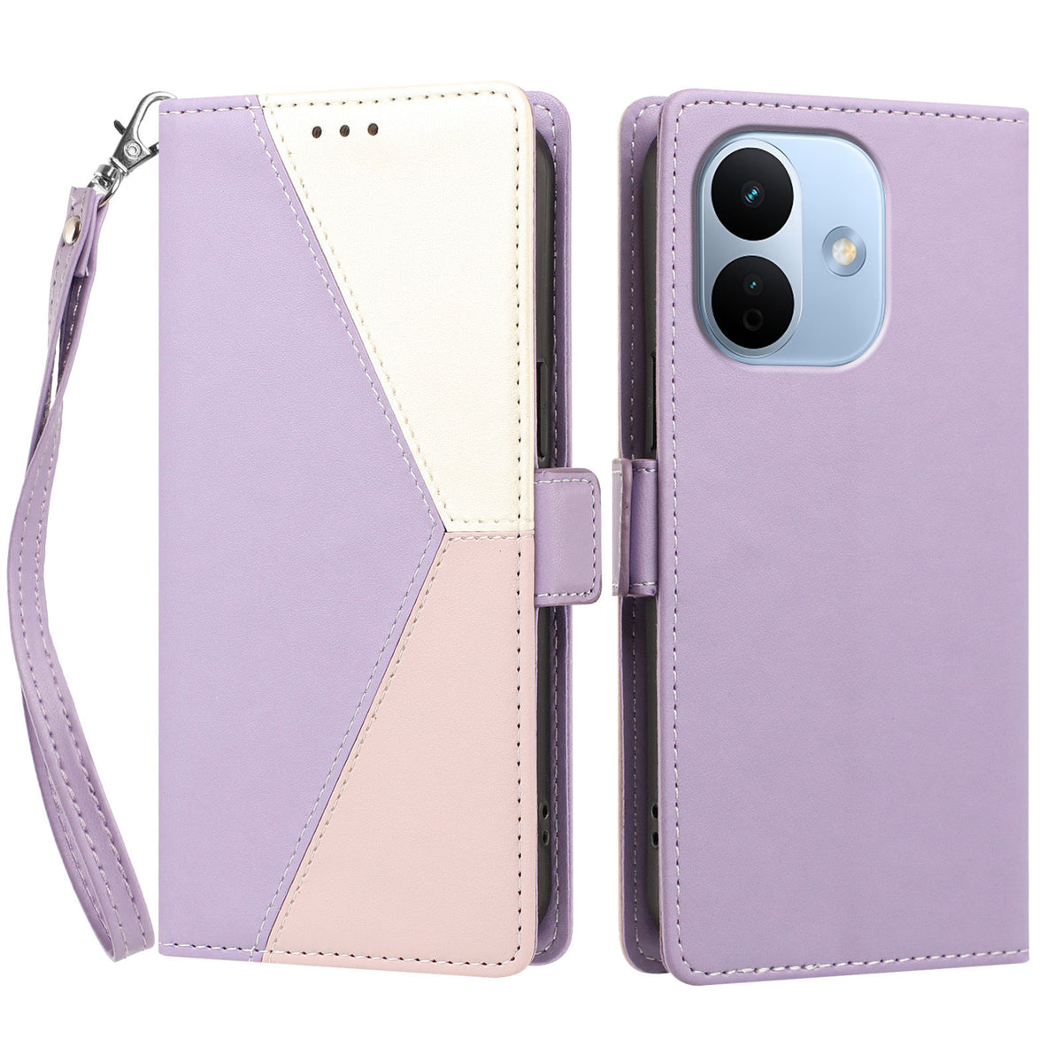 For Xiaomi Redmi Note 17 Pro 5G Case Color Stitching RFID Blocking Wallet Flip Leather Phone Cover with Wrist Strap