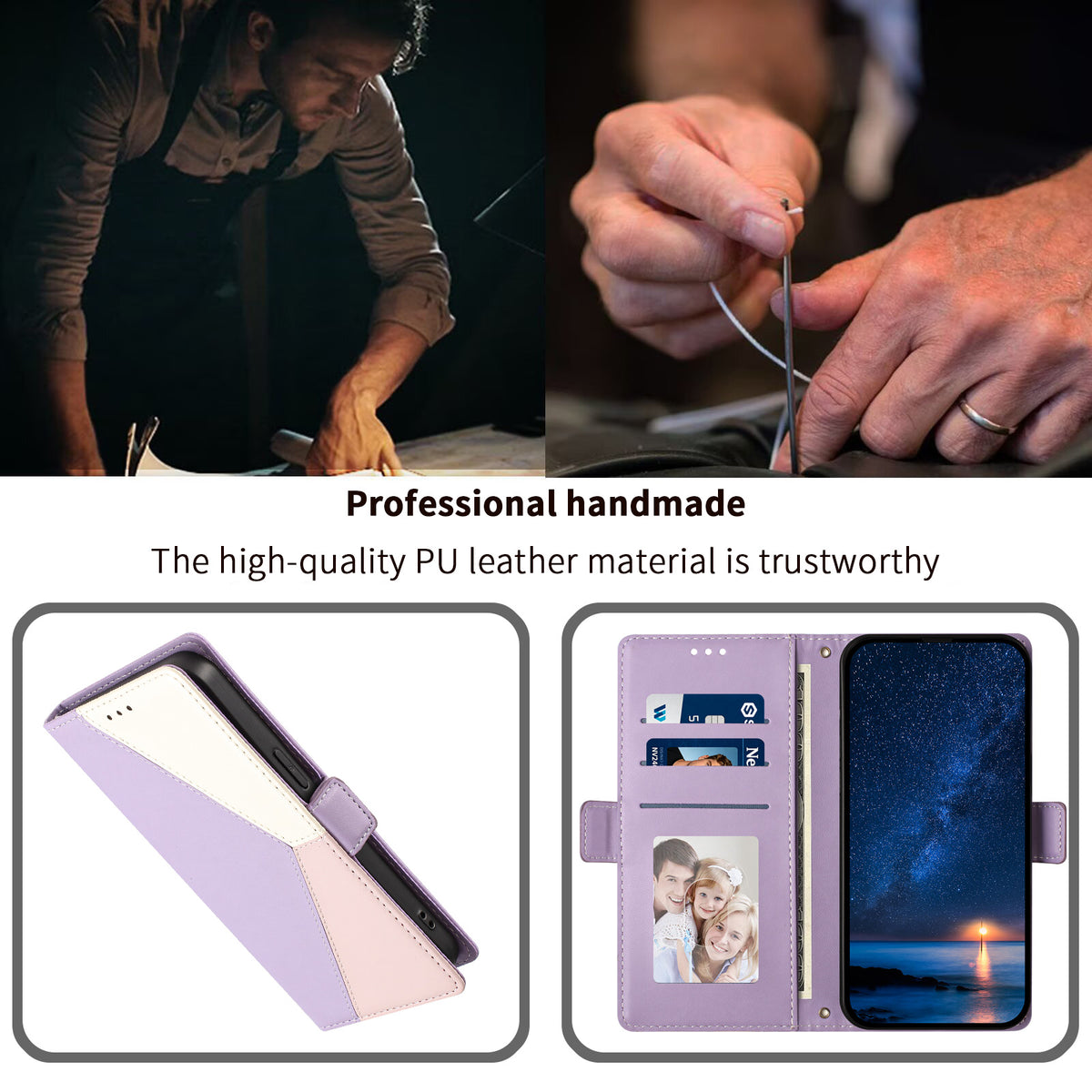 For Xiaomi Redmi Note 17 Pro 5G Case Color Stitching RFID Blocking Wallet Flip Leather Phone Cover with Wrist Strap
