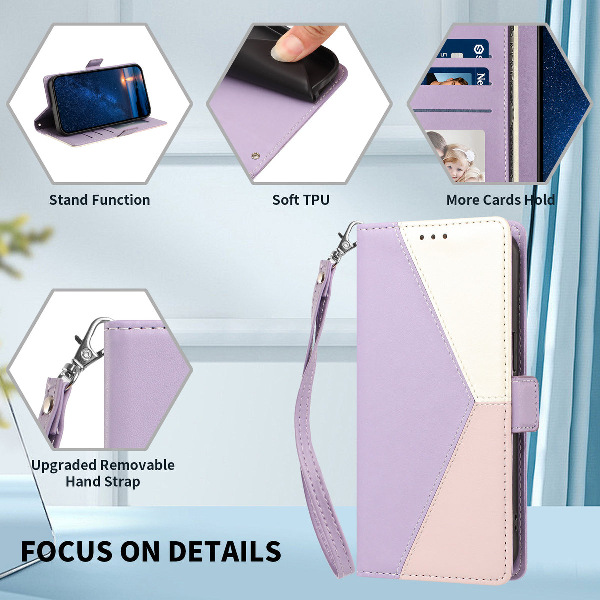 For Xiaomi Redmi Note 17 Pro 5G Case Color Stitching RFID Blocking Wallet Flip Leather Phone Cover with Wrist Strap