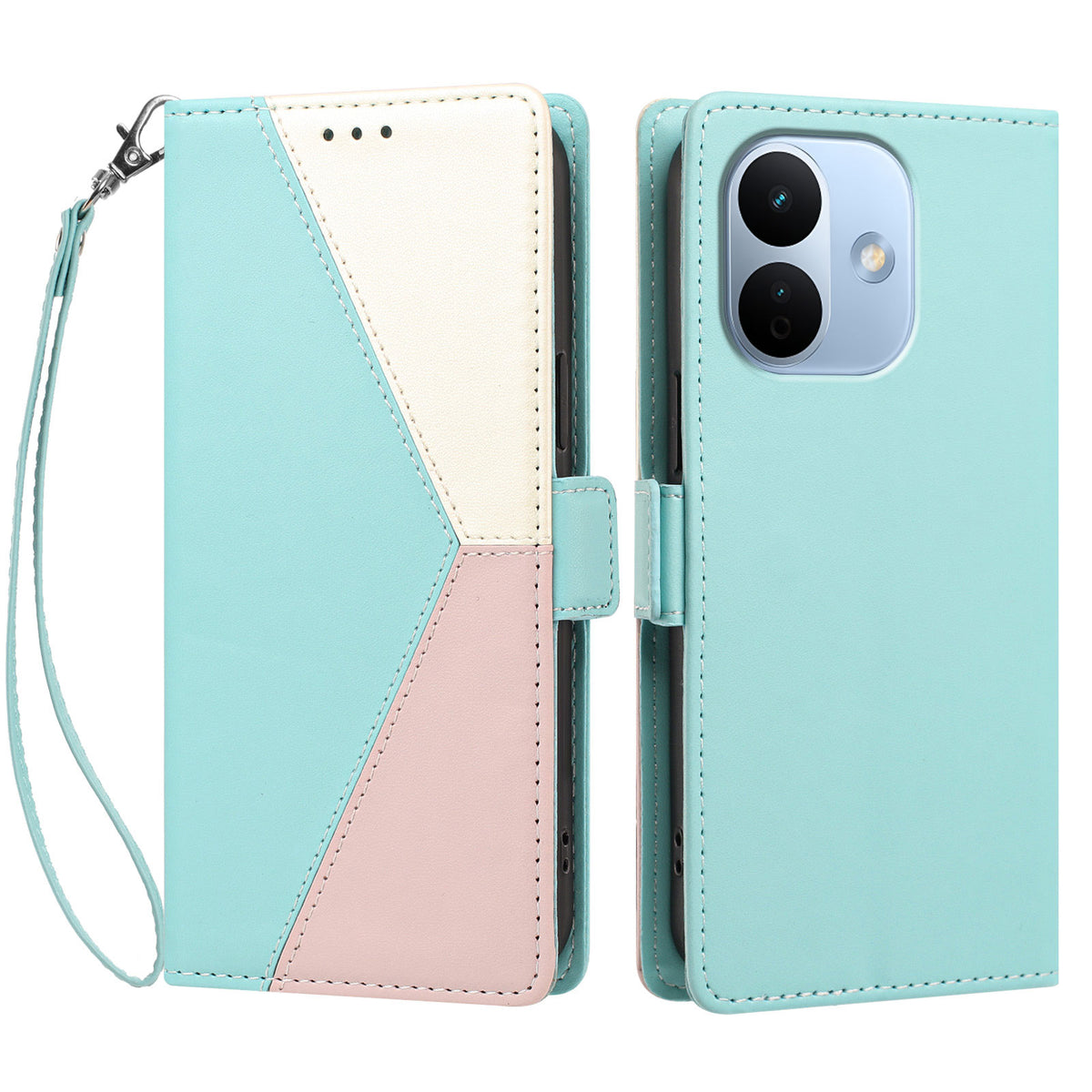 For Xiaomi Redmi Note 17 Pro 5G Case Color Stitching RFID Blocking Wallet Flip Leather Phone Cover with Wrist Strap