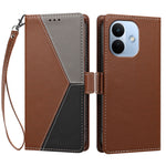 For Xiaomi Redmi Note 17 Pro 5G Case Color Stitching RFID Blocking Wallet Flip Leather Phone Cover with Wrist Strap