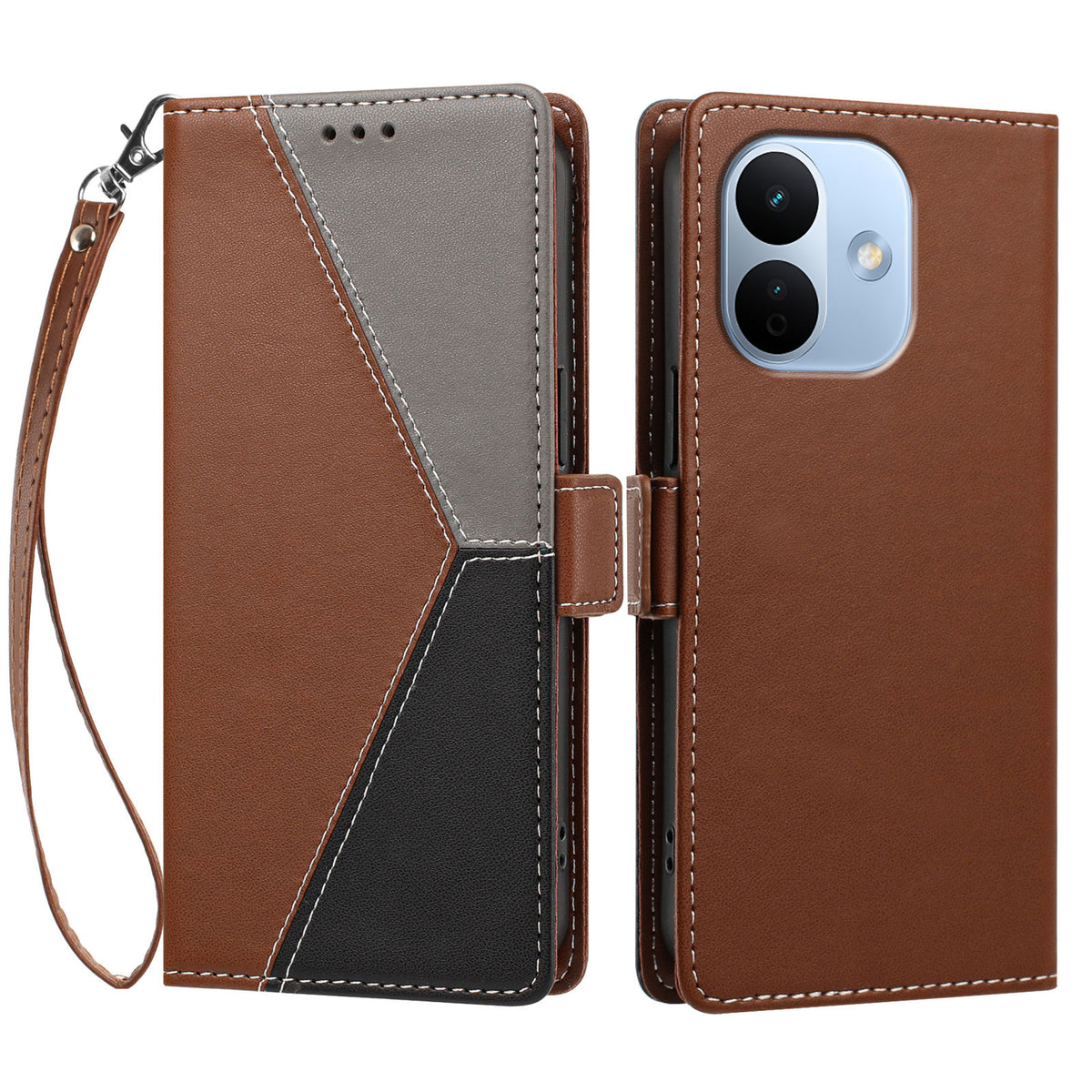For Xiaomi Redmi Note 17 Pro 5G Case Color Stitching RFID Blocking Wallet Flip Leather Phone Cover with Wrist Strap