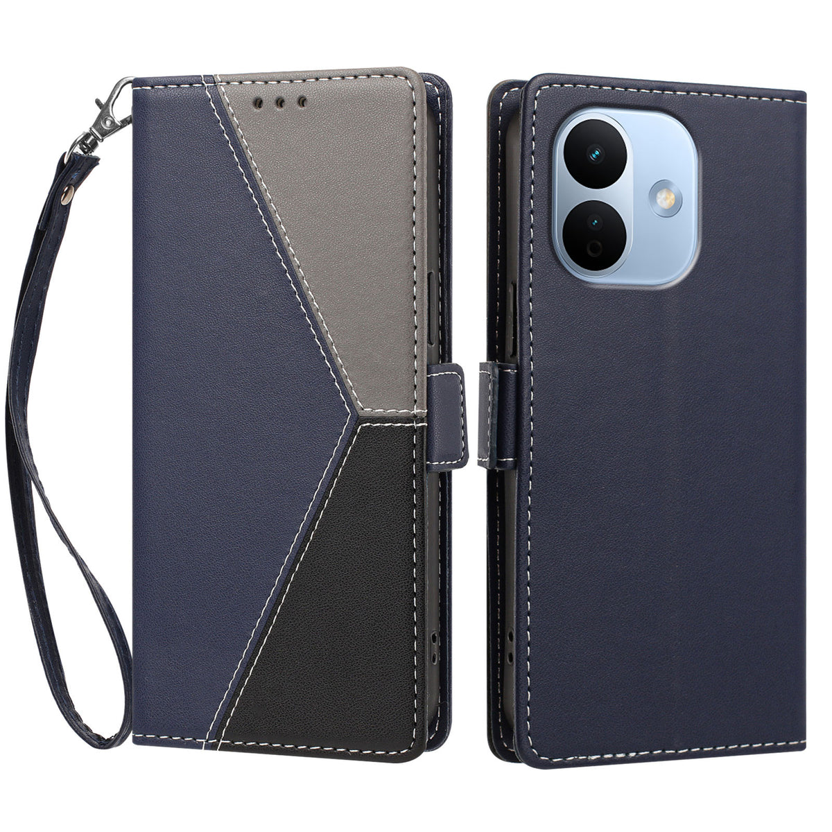 For Xiaomi Redmi Note 17 Pro 5G Case Color Stitching RFID Blocking Wallet Flip Leather Phone Cover with Wrist Strap