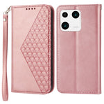 Imprinted Rhombus Pattern Phone Pouch Case for Xiaomi 13 Pro 5G, Calf Texture PU Leather Wallet Stand Magnetic Closure Cover