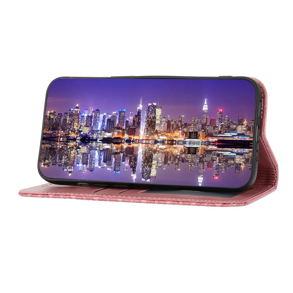 Imprinted Rhombus Pattern Phone Pouch Case for Xiaomi 13 Pro 5G, Calf Texture PU Leather Wallet Stand Magnetic Closure Cover