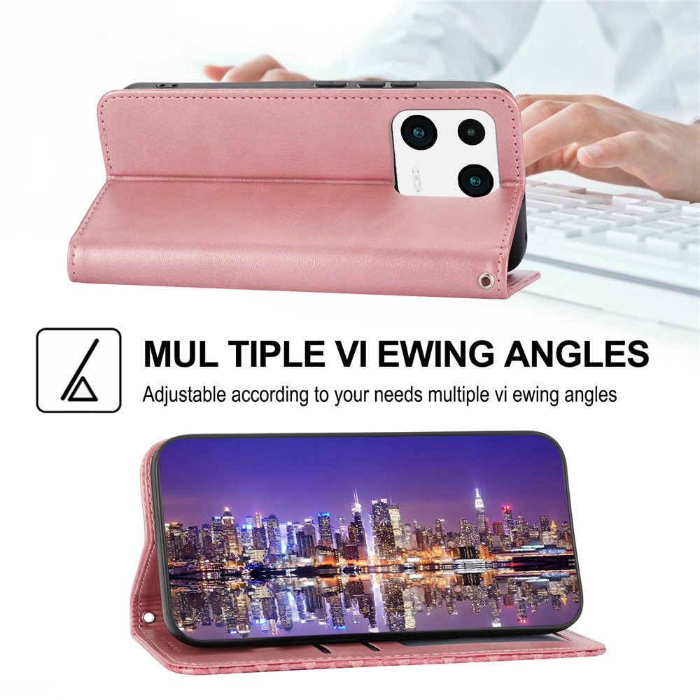 Imprinted Rhombus Pattern Phone Pouch Case for Xiaomi 13 Pro 5G, Calf Texture PU Leather Wallet Stand Magnetic Closure Cover