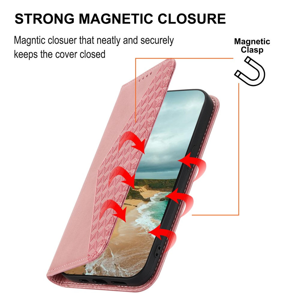Imprinted Rhombus Pattern Phone Pouch Case for Xiaomi 13 Pro 5G, Calf Texture PU Leather Wallet Stand Magnetic Closure Cover