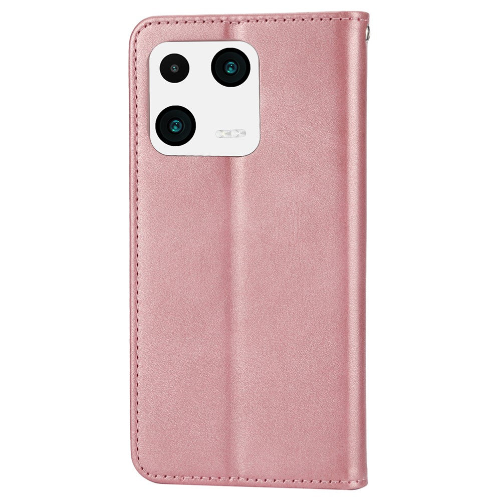 Imprinted Rhombus Pattern Phone Pouch Case for Xiaomi 13 Pro 5G, Calf Texture PU Leather Wallet Stand Magnetic Closure Cover