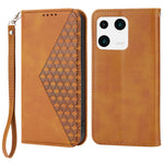 Imprinted Rhombus Pattern Phone Pouch Case for Xiaomi 13 Pro 5G, Calf Texture PU Leather Wallet Stand Magnetic Closure Cover