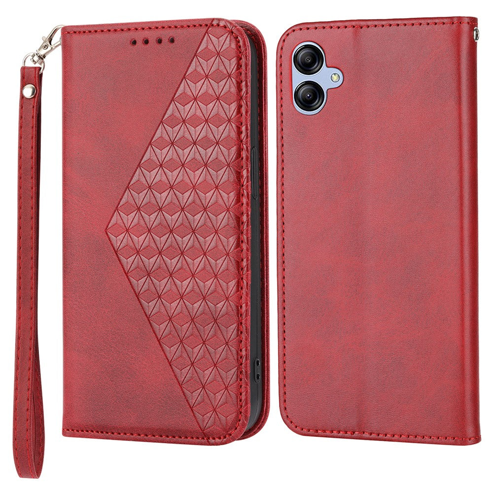 Til Samsung Galaxy A04e 4G / F04 4G / M04 4G Imprinted Rhombus Pattern Kalvetekstur Telefoncover PU Læder Wallet Stand Magnetisk Lukning Cover