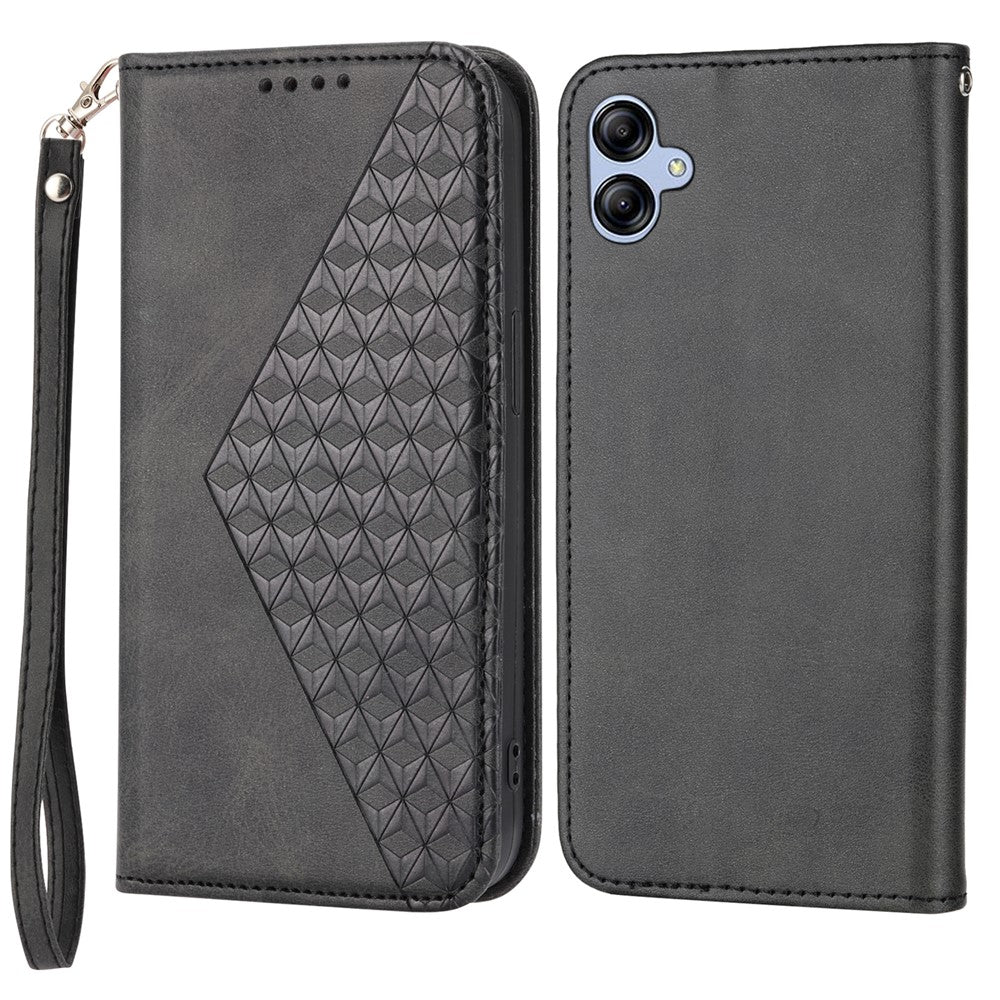 Til Samsung Galaxy A04e 4G / F04 4G / M04 4G Imprinted Rhombus Pattern Kalvetekstur Telefoncover PU Læder Wallet Stand Magnetisk Lukning Cover
