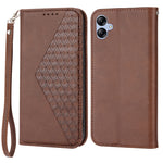 Til Samsung Galaxy A04e 4G / F04 4G / M04 4G Imprinted Rhombus Pattern Kalvetekstur Telefoncover PU Læder Wallet Stand Magnetisk Lukning Cover